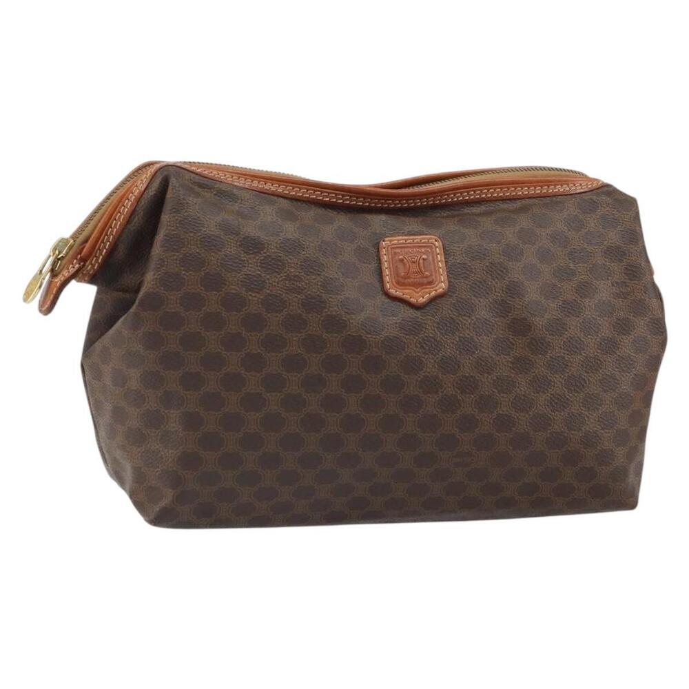 CELINE Macadam Canvas Clutch Bag PVC Leather Brown Gold Auth 162022 - Picture 1 of 16